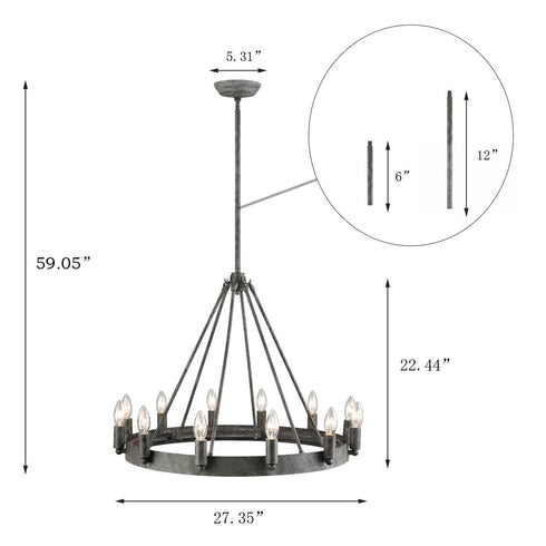 Retro Rustic Industrial Grey Metal 12 Lights Island chandelier